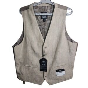 Joseph Abboud Mens XL Slim Fit 100% Linen Vest Beige Tan 5 Button Cinch Back New